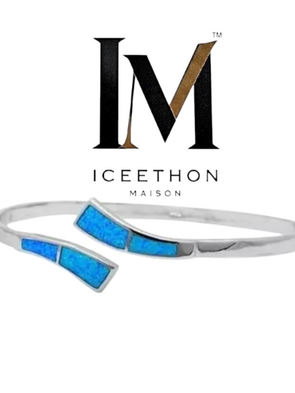 [Black Label] Genuine .925 Silver Blue Opal Unique Bangle Cuff Bracelet‎